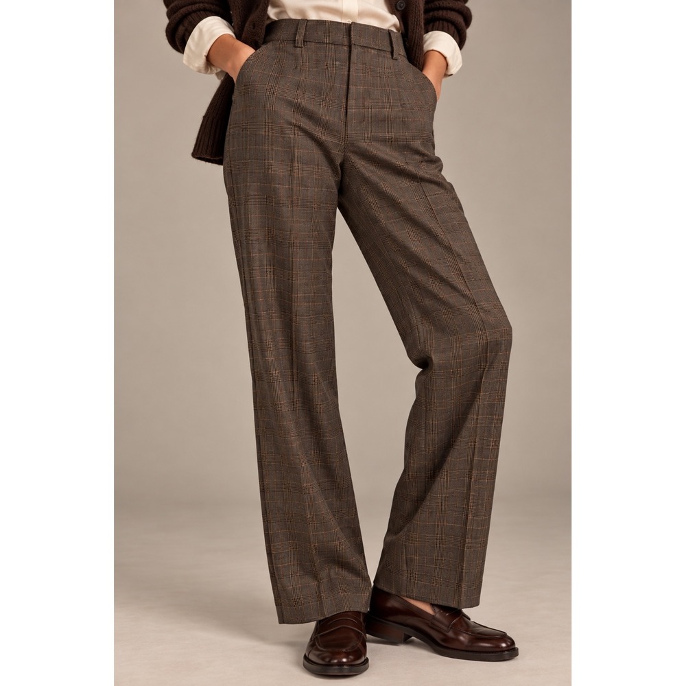 Brooks Brothers Lucia Fit Brown Glen Plaid  Wool Italian Pants 10 Dark Academia